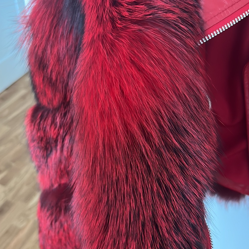 Like New Diana Roosh Bright Red Fox Fur Sheep Skin Leather Jacket Fur Coat View 6